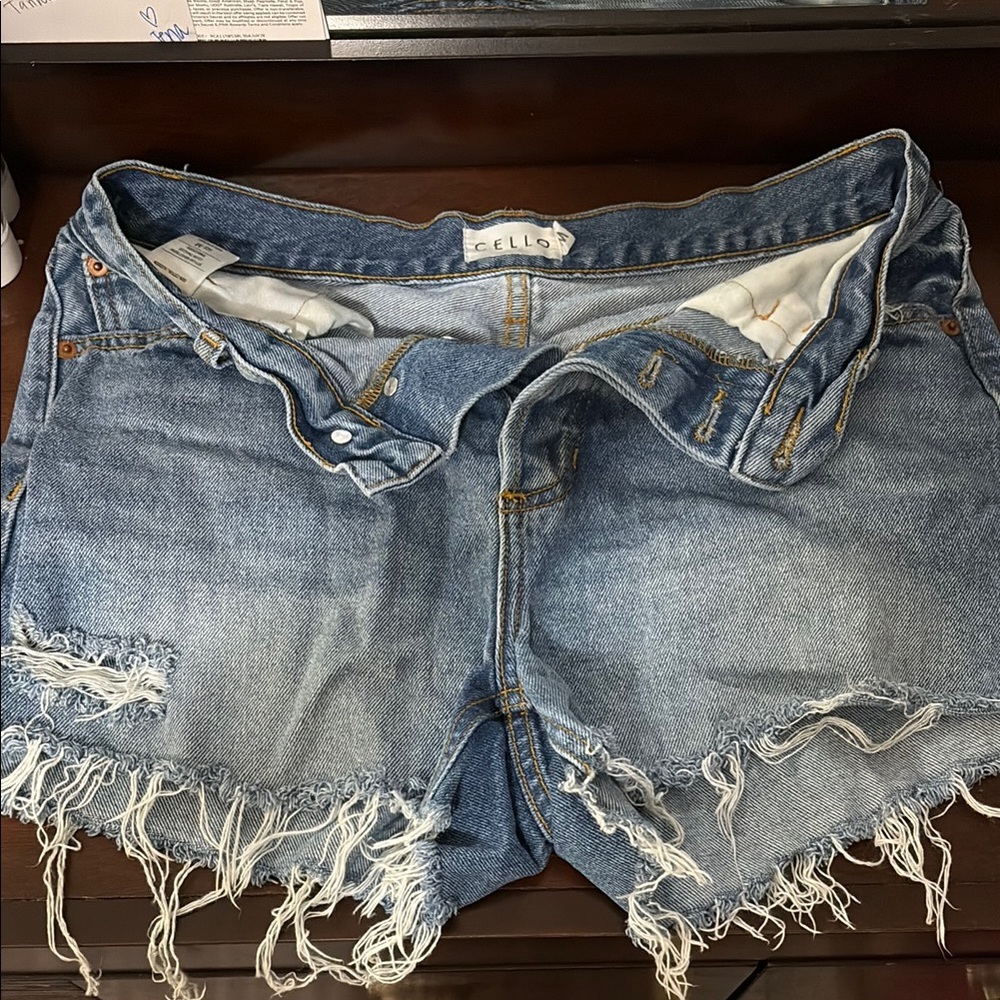 Cello Frayed Hem Jean Shorts - Blue